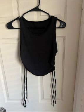 Black Sleeveless Ruched Side-Tie Tank Top